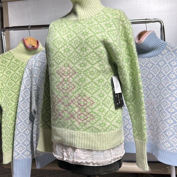 Neckworks  pullover 50 wool 40angora spring colors geometric design NWT. - Picture 7 of 17